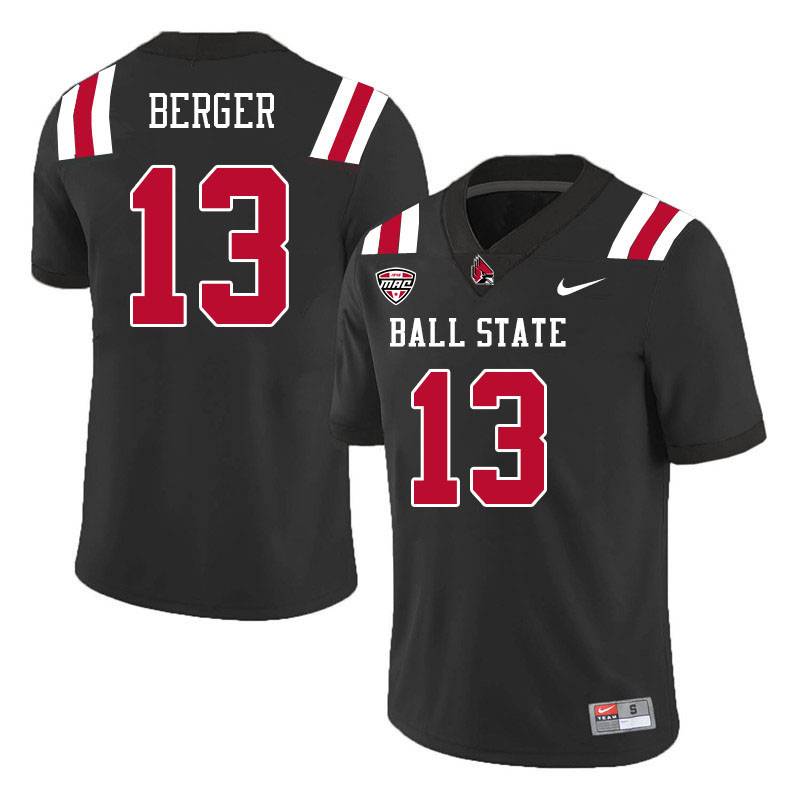 Ball State Cardinals #13 Brandon Berger College Football Jerseys Stitched Sale-Black